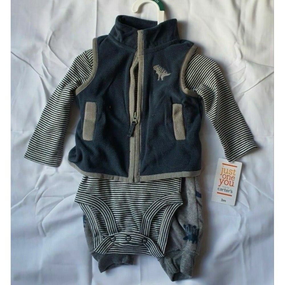 Just One You‎ Carter's Baby Boy 3pc Set Fleece Vest Pants Bodysuit Dinosaur 3M